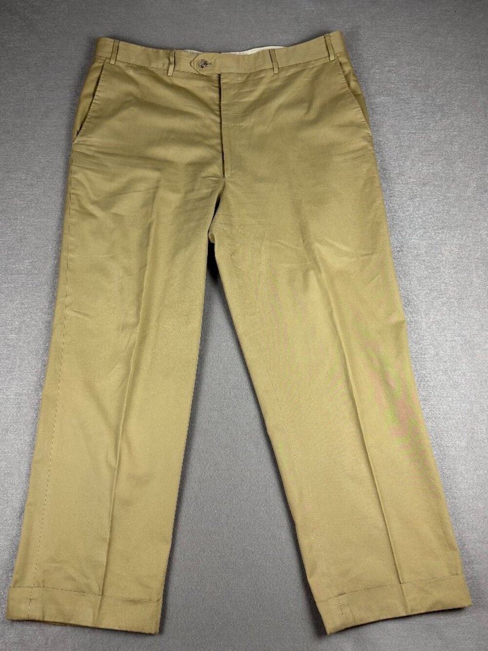 Corneliani Beige Cotton Dress Pants Cuffed Hem Flat Front Italy 38x27 Luxury